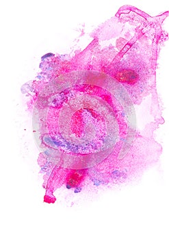Abstract painting with bright pink and blue paint strokes