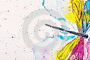 Abstract painting of butterfly, colorful background of waterpaints photo
