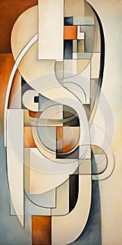 Abstract Painting On Canvas: Art Nouveau Curves And Cubist Deconstruction