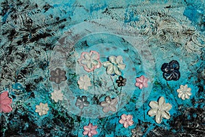 Abstract painting on canvas. Colossal flowers. Abstract spring and summer. Background.