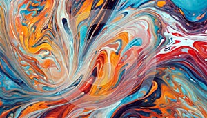 An abstract painting characterized by a liquid marbling