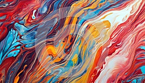 An abstract painting characterized by a liquid marbling