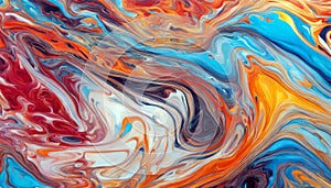 An abstract painting characterized by a liquid marbling