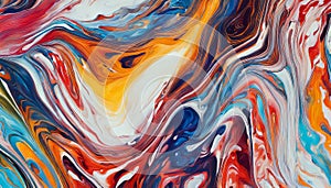 An abstract painting characterized by a liquid marbling