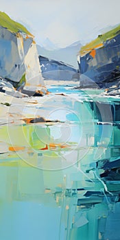 Abstract Painting Of Cliff And Water In The Style Of Josef Kote