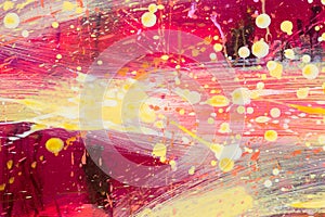 Abstract painting color texture. Bright artistic background in red and yellow, close up.