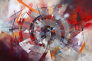 abstract painting, with deliberate use of symmetry and rotational patterns