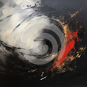 Abstract Painting Of Exploding Circular Shape In Black photo