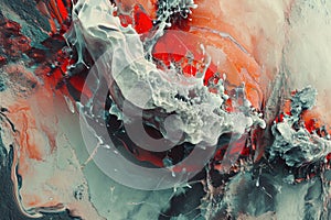 An abstract painting featuring bold red and white colors with dynamic brushstrokes and expressive textures, A ruptured spleen in a