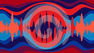 An abstract painting featuring distorted sound waves in shades of red and blue representing the chaotic and conflicting