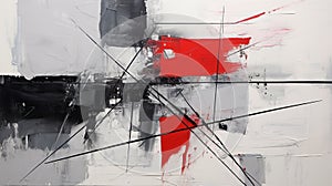 Abstract Industrial Fragments: Red And Black Lines On Canvas