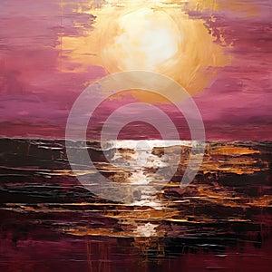 Maroon Expressionism Seascape Abstract Art On Canvas photo
