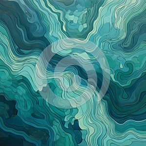 Abstract Painting Of Green And Blue Waves In Accurate Topography Style photo