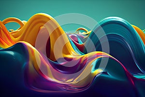 abstract painting fluid art . A mixture of colors, waves and golden curls. For posters, other printed materials. 3d render