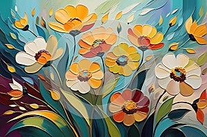 Abstract Painting - Focus on a Myriad of Flowers in Undefined Shapes, Blending into a Cohesive Background