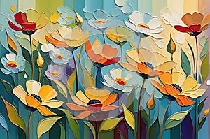 Abstract Painting - Focus on a Myriad of Flowers in Undefined Shapes, Blending into a Cohesive Background