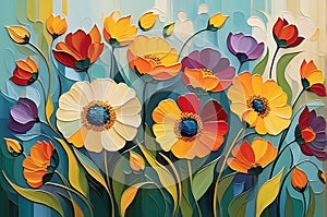 Abstract Painting - Focus on a Myriad of Flowers in Undefined Shapes, Blending into a Cohesive Background photo