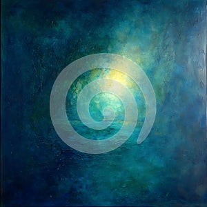 Abstract painting of a full moon shimmering over a sea surface in an ocean color. Generative AI photo