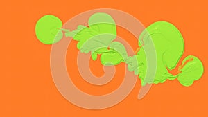 Abstract painting green blob on orange background