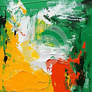 Abstract Painting: Green And Yellow Ink With Orange Paint