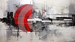 Abstract Painting: Red And Grey With Tondo Style By Makoto Shinkhai photo