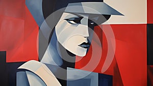 Abstract Painting: Lady In Red Hat And Black Shirt