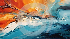 Abstract Painting Of A Lake With Orange And Blue Water