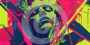 An abstract painting of a man's face in bright colors. AIG51A
