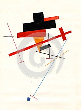 Abstract painting in the manner of Malevich suprematist crosses