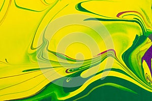 Abstract painting modern background. Purple, yellow, green fluid art