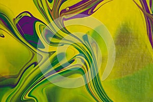 Abstract painting modern background. Purple, yellow, green fluid art