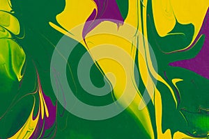 Abstract painting modern background. Purple, yellow, green fluid art