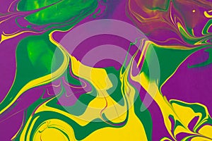 Abstract painting modern background. Purple, yellow, green fluid art