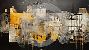 Abstract Painting Of An Old City In Yellow And Black