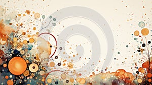 an abstract painting with orange blue and black circles