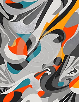 An abstract painting with orange, blue, and grey colors created with Generative AI technology
