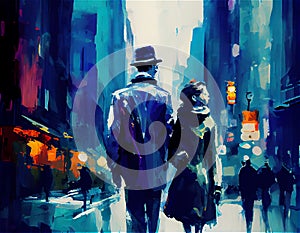 Abstract painting of people on the streets