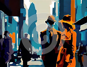 Abstract painting of people on the streets