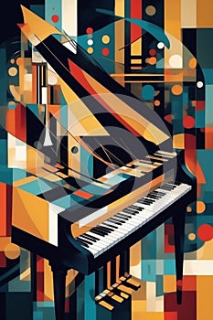 An abstract painting of piano sonata that inspired by the keys of piano, convey the rhythm and harmony, music intrument