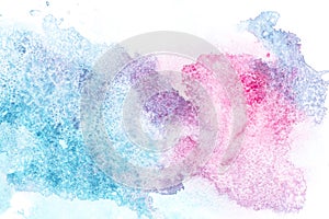 Abstract painting with pink and blue paint spots