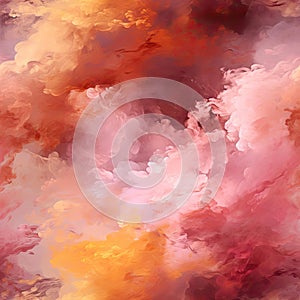 Abstract painting of pink and orange clouds with baroque brushwork (tiled photo