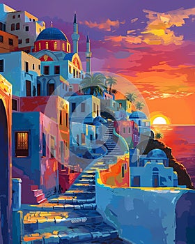 Abstract Painting Turkey Sunset Vibrant Colors Urban Landscape Fine Art