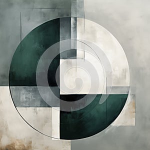 Modern Abstract Art: Overlapping Shapes In Dark Green And Grey Tones