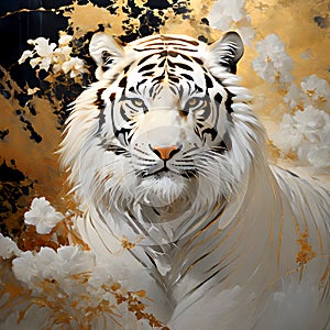 Abstract painting of a white tiger with marble texture photo