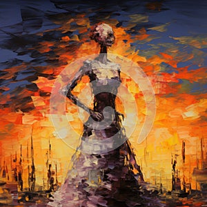 Abstract Painting Of A Woman In Modern Impressionism Style