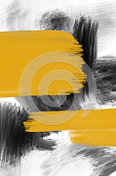 abstract painting with yellow paint strokes