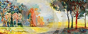 Abstract paintings watercolor landscape of ecology forest and meadow