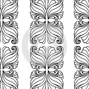 Abstract paisley seamless pattern, vertical rows of curls on a white background