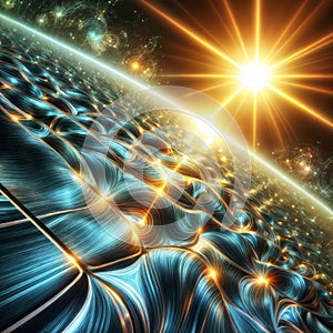 Abstract background. Blue and orange palette. Raster fractal graphics, generative ai