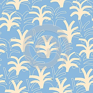 Abstract Palm trees seamless pattern in vintage baby blue. Summertime illustration in vector.